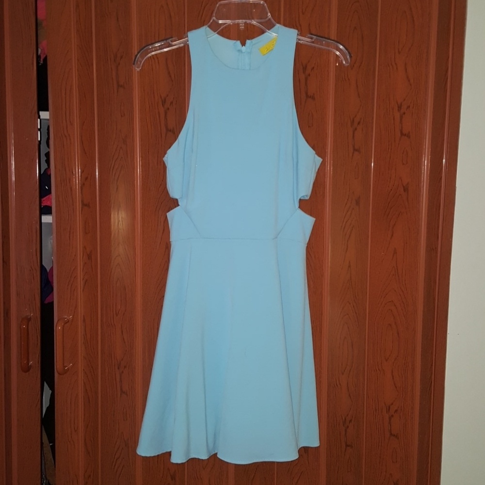 Light blue cocktail dress with cut outs